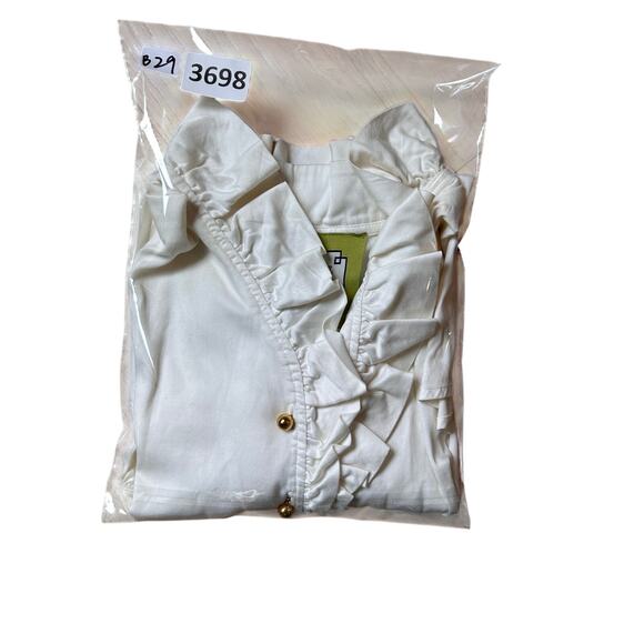 Elizabeth McKay Top Womens 2 Creamy White Ruffle Neck Toggle Button Classic - Picture 10 of 10